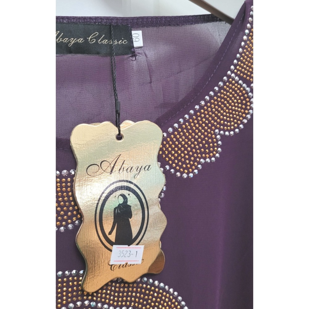 Abaya Classic Muslim Modest Kaftan Style 3pc Maxi Dress & Scarf Set - Purple 60 - Picture 2 of 4